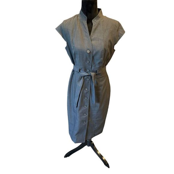 Calvin Klein Women's Gray Button Front Tie Waist Midi Dress Size Small - Picture 1 of 14